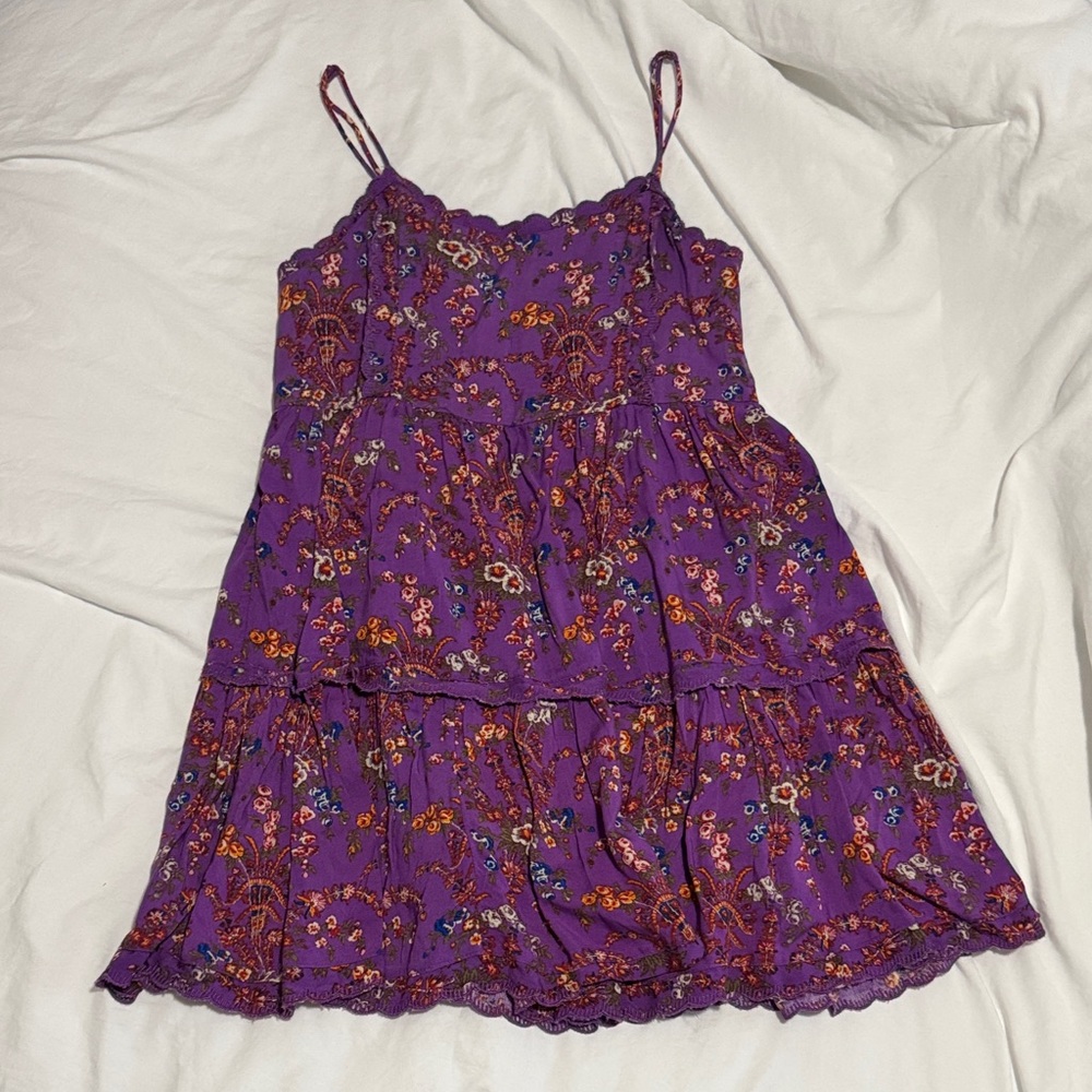 Purple Floral Spaghetti Strap Dress